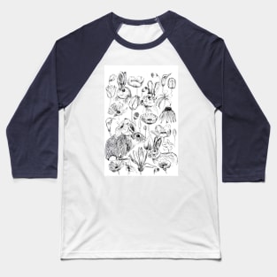 rabbit and flowers ink Baseball T-Shirt